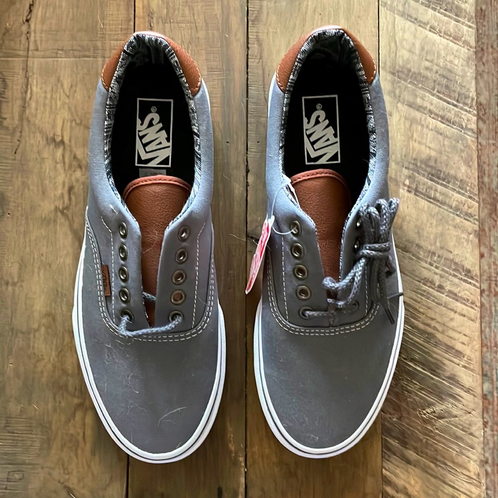 NEW WITHOUT BOX Mid Grey Vans with brown leather trim! Size 9 M, 10.5 W